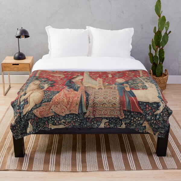 Item preview, Medieval Lady And The Unicorn Midnight Floral Tapestry designed and sold by Epitome Girl.