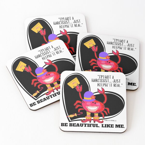 Item preview,  CUTE FUNNY CARTOON FUCHSIA  RED PINK CRAB WITH UMBRELLA TEXT #4 (I’M NOT A NARCISSIST/ BLACK HEART)  designed and sold by EllieMonroe.