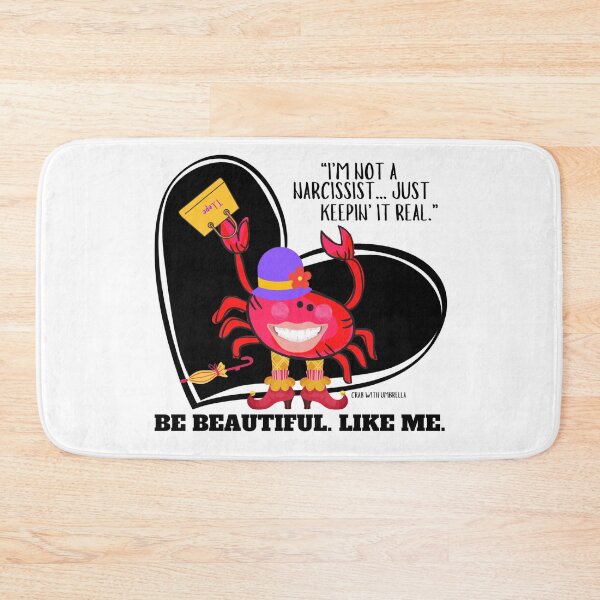 Item preview,  CUTE FUNNY CARTOON FUCHSIA  RED PINK CRAB WITH UMBRELLA TEXT #4 (I’M NOT A NARCISSIST/ BLACK HEART)  designed and sold by EllieMonroe.