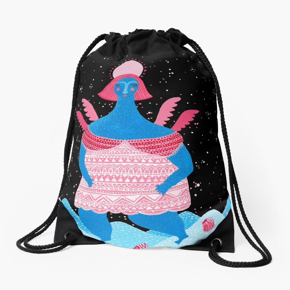 Merry Christmas! - 1, Angel above the village Drawstring Bag