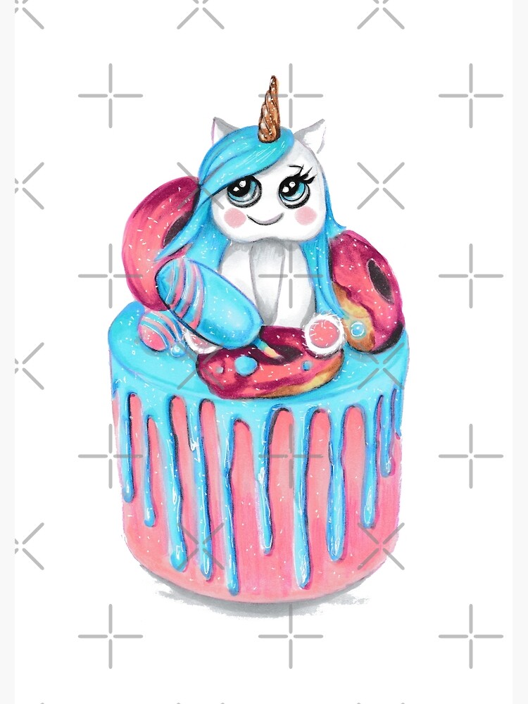 Premium Vector | A cartoon of a unicorn cake with a pink background.