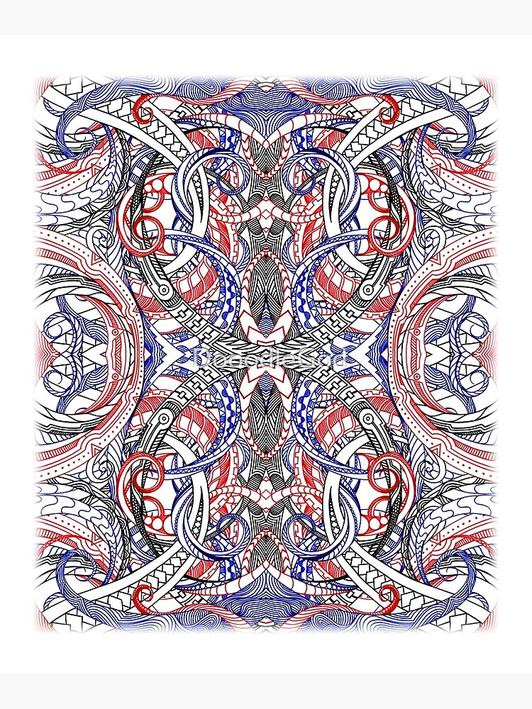 "Hand Drawn Abstract Red White Blue Line Art Doodle" Poster by