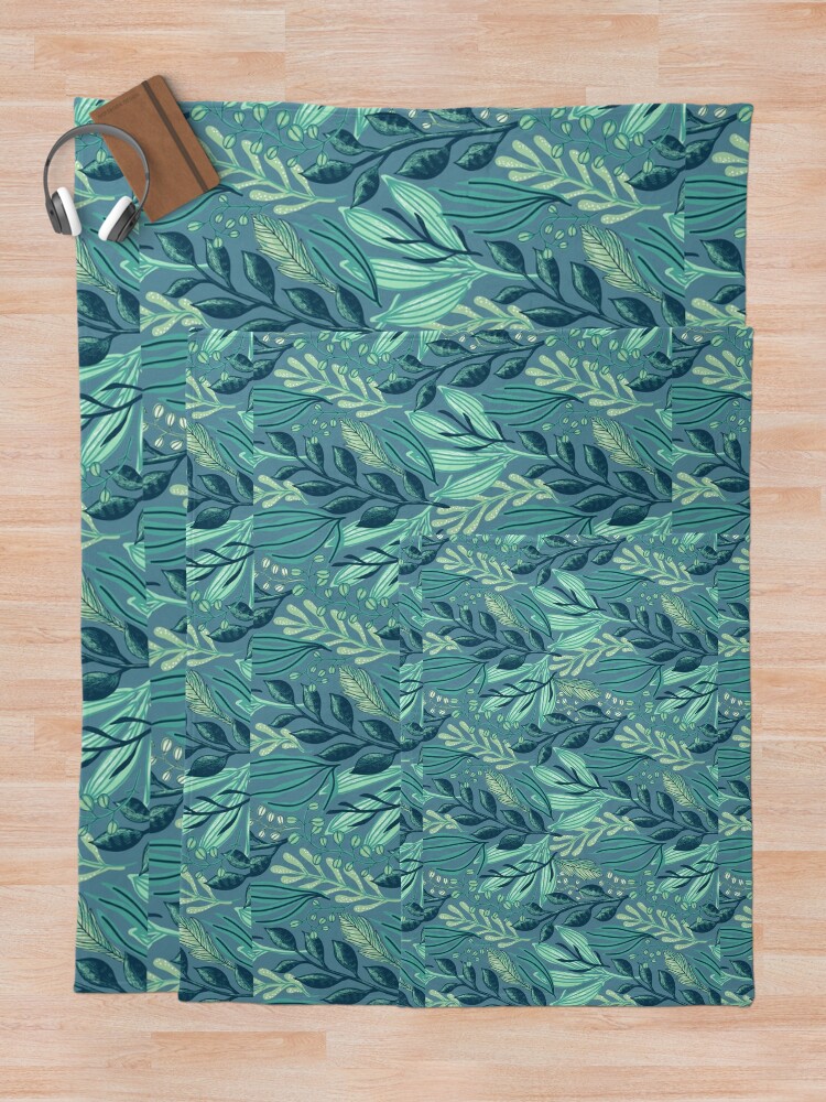 Thumbnail 5 of 6, Throw Blanket, Aquatic Leaves Pattern designed and sold by DesignsbyEH.