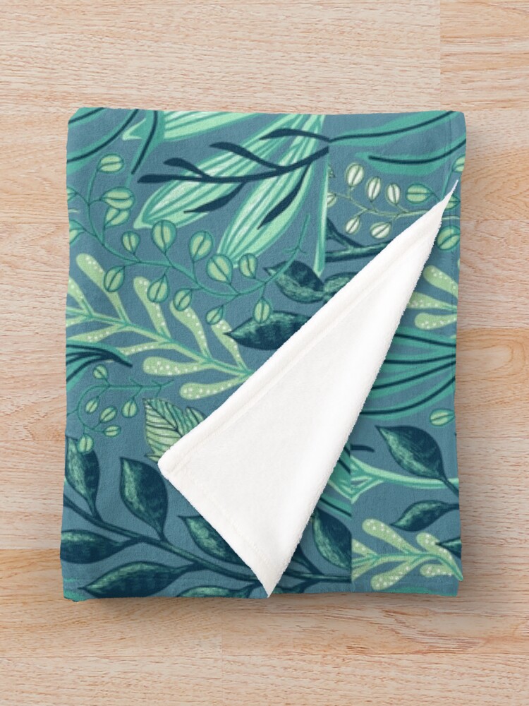 Thumbnail 3 of 6, Throw Blanket, Aquatic Leaves Pattern designed and sold by DesignsbyEH.