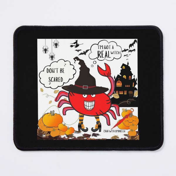 Item preview, CUTE FUNNY CARTOON RED PINK CRAB WITH UMBRELLA (HALLOWEEN WITCH) designed and sold by EllieMonroe.