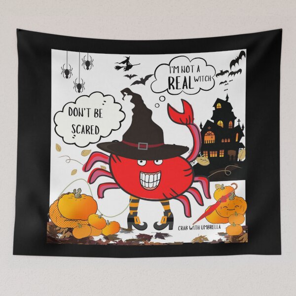Item preview,  CUTE FUNNY CARTOON RED PINK CRAB WITH UMBRELLA (HALLOWEEN WITCH) designed and sold by EllieMonroe.