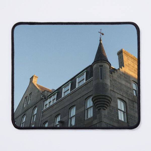 Item preview, Silver City Architecture - Aberdeen Facade with a Whimsical Tower at Sunrise designed and sold by Georgia Mizuleva.