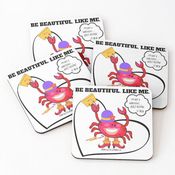 Item preview,  CUTE FUNNY CARTOON FUCHSIA  RED PINK CRAB WITH UMBRELLA TEXT #4 (I’M NOT A NARCISSIST/ WHITE HEART)  designed and sold by EllieMonroe.
