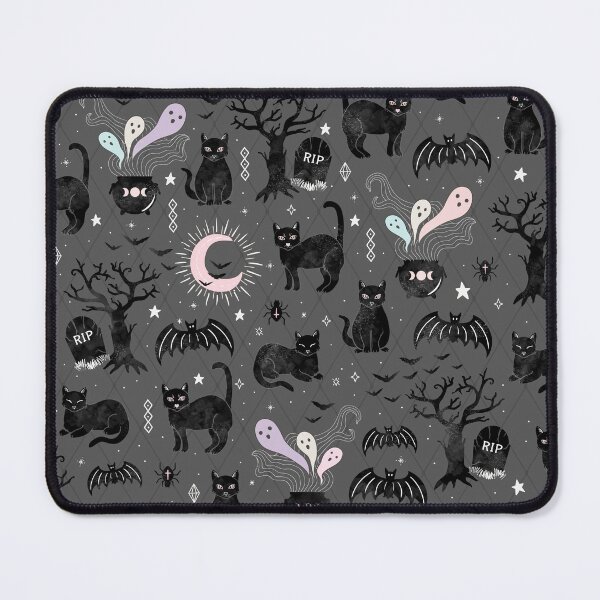 Item preview, Gatos negros, murciélagos y cosas de brujas, halloween en gris designed and sold by misentangled.