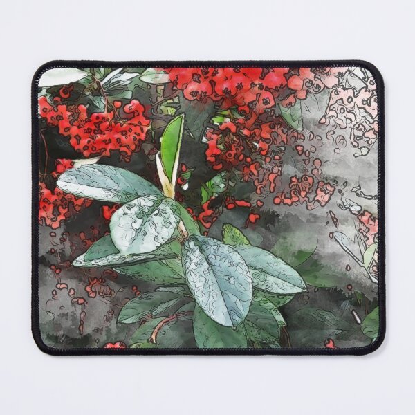 Item preview, Natura lovers, red berries and green leaves, pattern, watercolor butterfly designed and sold by Collagedream.
