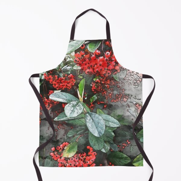 Item preview, Natura lovers, red berries and green leaves, pattern, watercolor butterfly designed and sold by Collagedream.