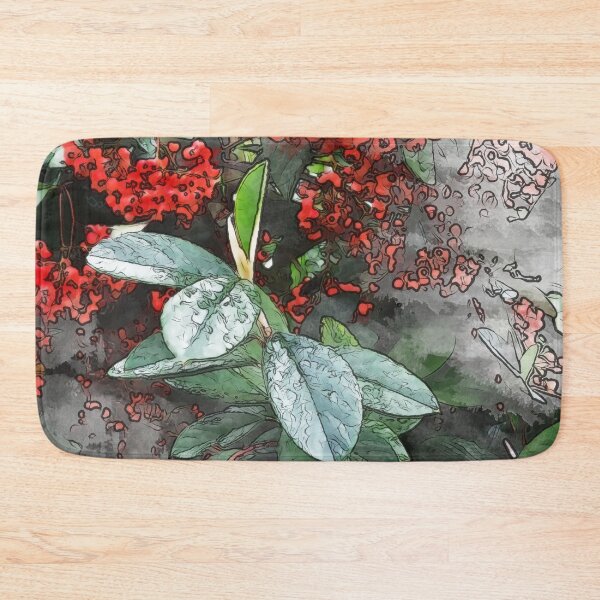 Item preview, Natura lovers, red berries and green leaves, pattern, watercolor butterfly designed and sold by Collagedream.