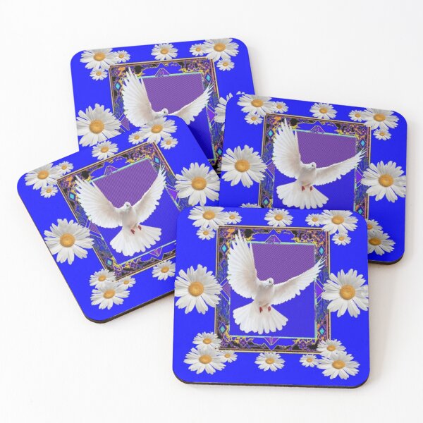 Item preview, WHITE PEACE DOVE DAISY FLORAL BLUE ABSTRACT ART designed and sold by sharlesart.