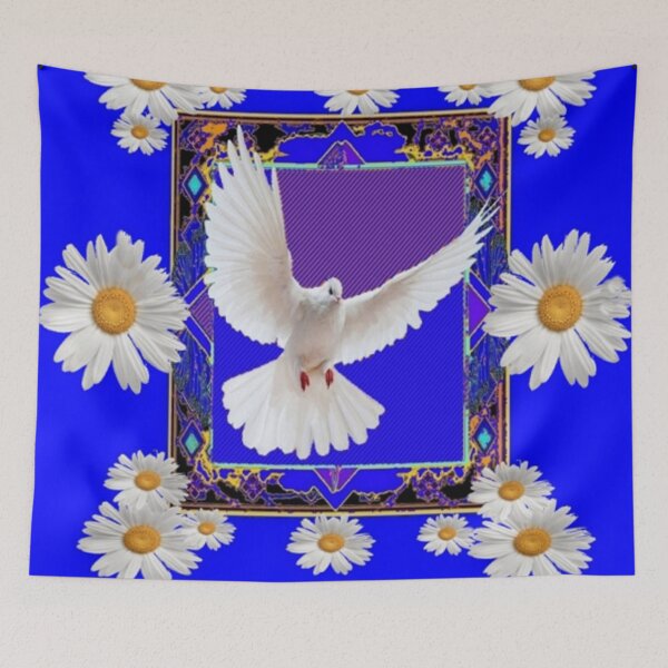 Item preview, WHITE PEACE DOVE DAISY FLORAL BLUE ABSTRACT ART designed and sold by sharlesart.