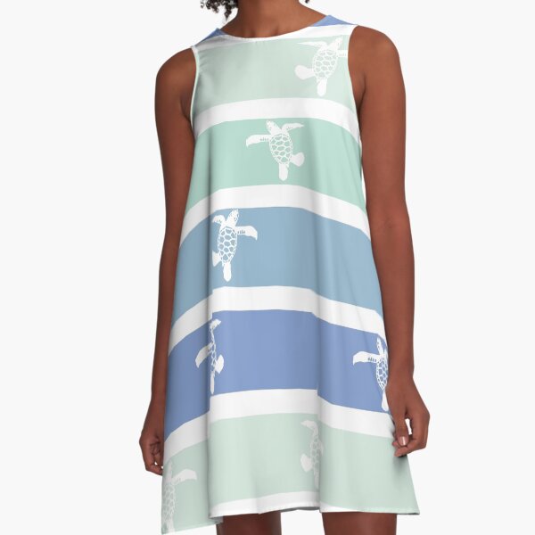 Green Sea Turtles Run in Pastel A-Line Dress
