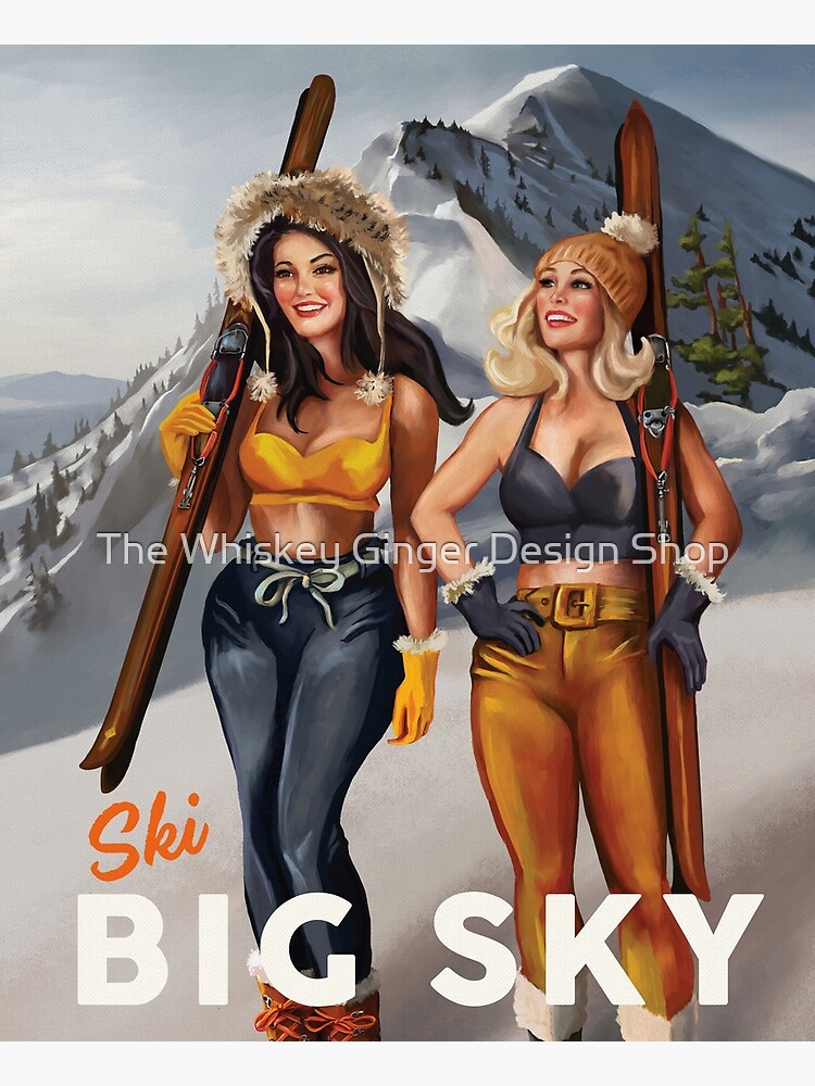 Discover Ski Big Sky, Montana: Vintage Pinup Ski Art Premium Matte Vertical Poster