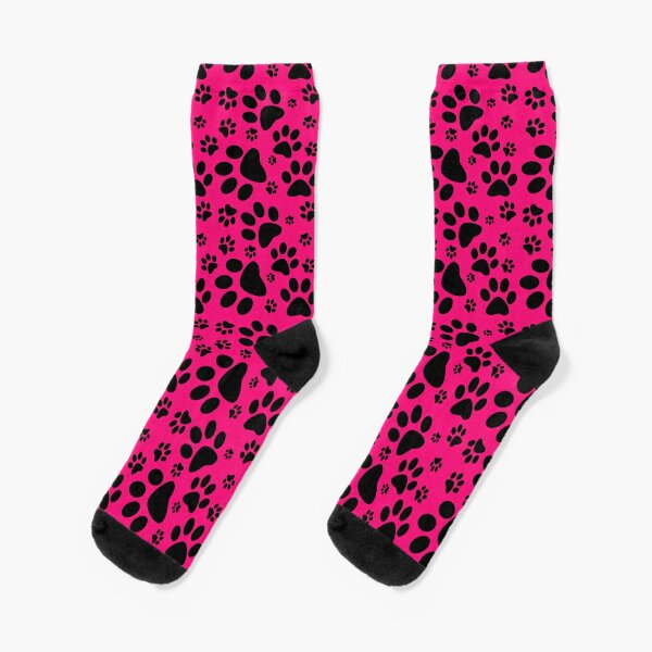 Pink and Black Pet Paw Prints Socks
