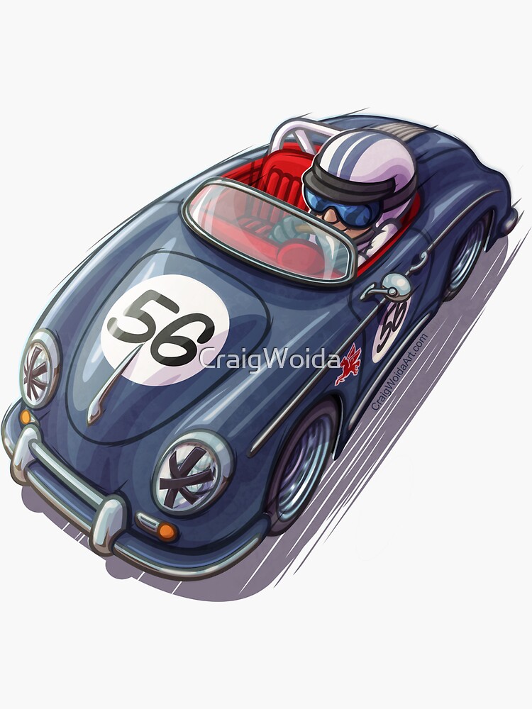 Thumbnail 3 of 3, Sticker, FineTooned Vintage Roadster Race Car 56 designed and sold by CraigWoida.