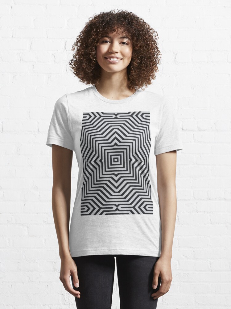 Minimal Geometrical Optical Illusion Style Pattern In Black White T Shirt For Sale By