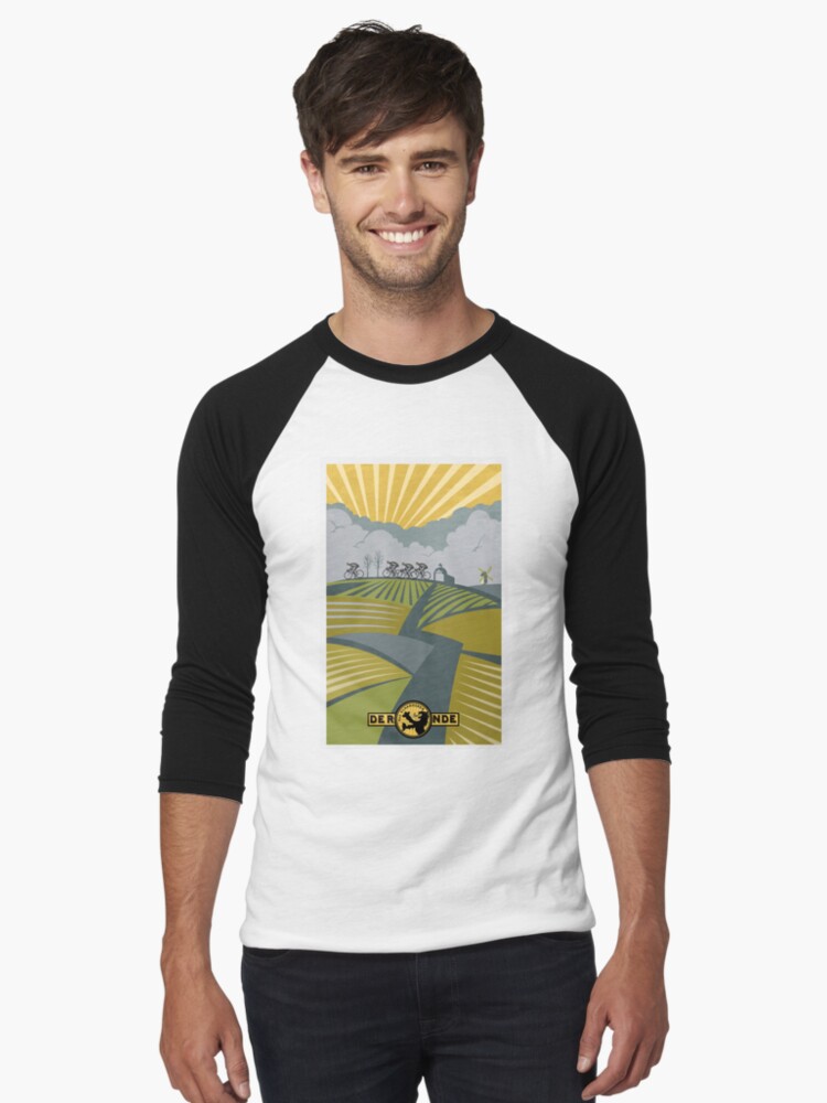 Thumbnail 1 of 3, Baseball ¾ Sleeve T-Shirt, Retro Vlaanderen cycling poster designed and sold by SFDesignstudio.