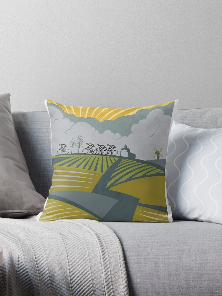 Throw Pillow, Retro Vlaanderen cycling poster designed and sold by SFDesignstudio