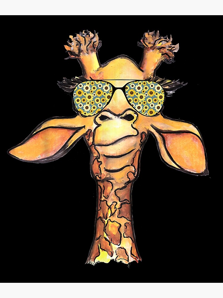 " Giraffe Wearing Glasses Sunflower Aviator Sunglasses" Poster for Sale