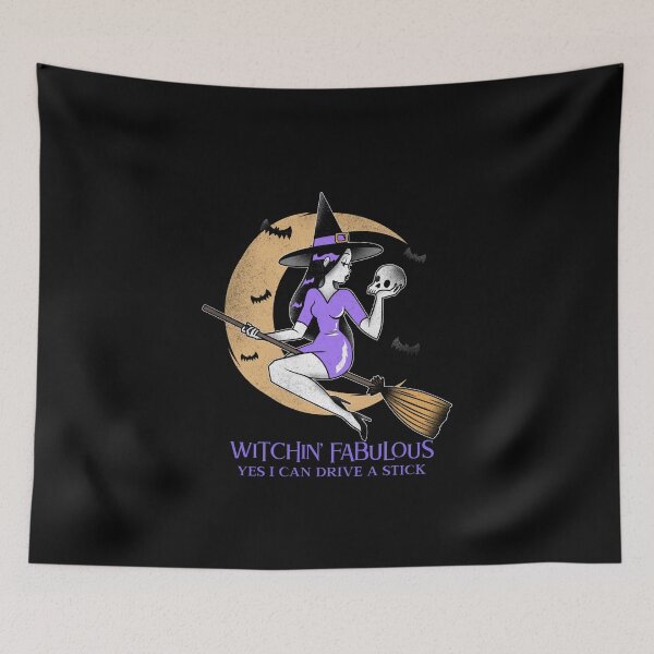 Item preview, Witchin Fabulous Yes I Can Drive A Stick Witches Broom Halloween Skull Bats Moon designed and sold by CarantinedChaos.