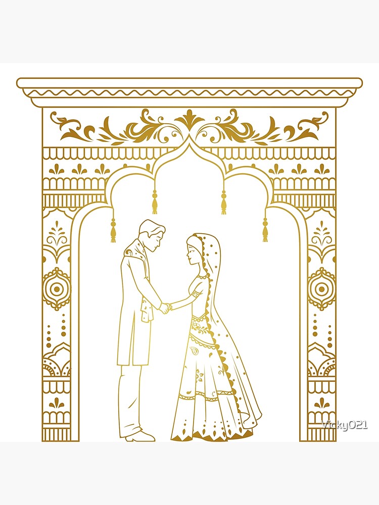 Indian wedding symbol groom and bride clip art line art drawing. • wall  stickers woman, wedding, vector | myloview.com