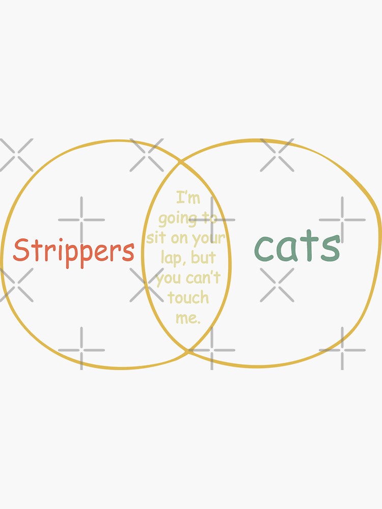 Cats And Strippers Funny Strippers And Cats Venn Diagram Sticker For