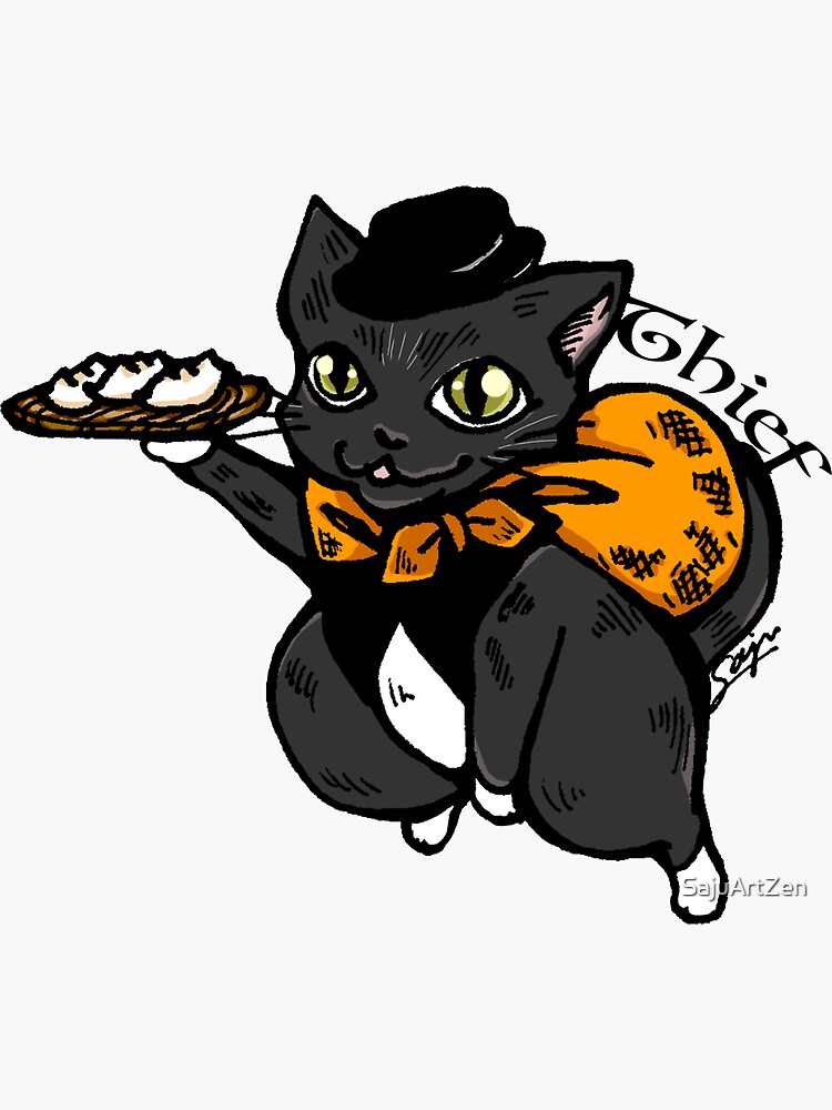 Thumbnail 3 of 3, Sticker, Warriors Cat "Thief" - Modeled after my cats, fantasy, tale, lovable food fighter, adventure designed and sold by SajuArtZen.