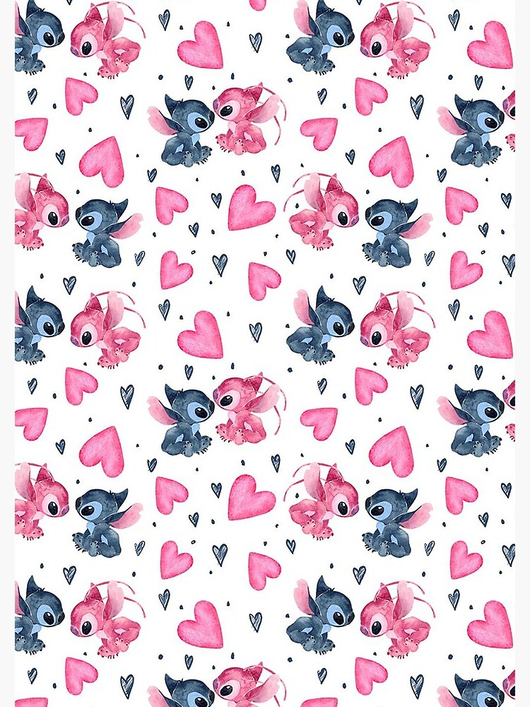 Lilo and Stitch digital paper Watercolor heart digital paper Mounted Print  for Sale by rickmadala