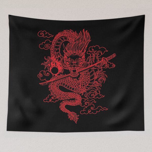 Item preview, Red Chinese Dragon with Black Background designed and sold by SoccaTamam.