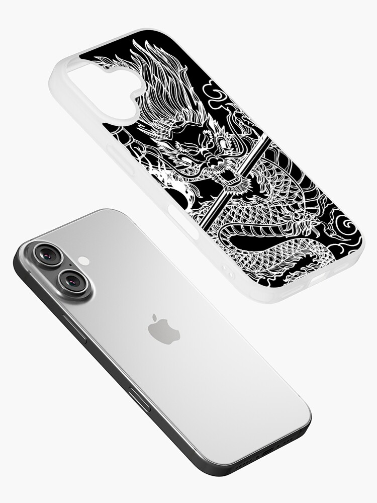 White Chinese Dragon with Black Background