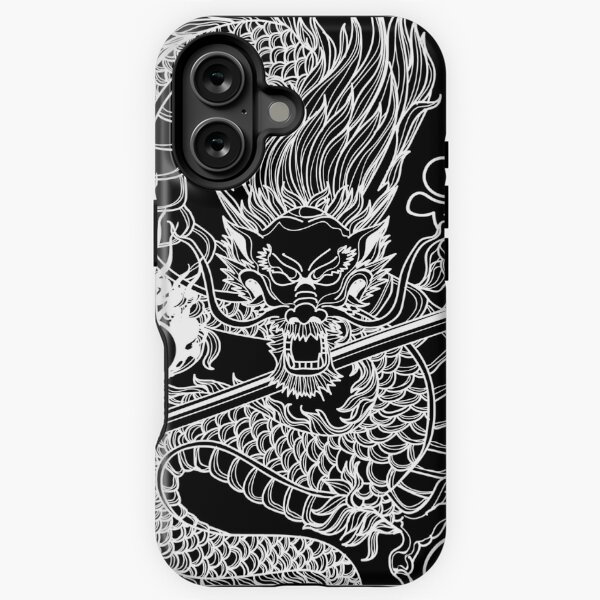 Aperçu de l'œuvre Dragon chinois blanc avec fond noir créée et vendue par SoccaTamam.