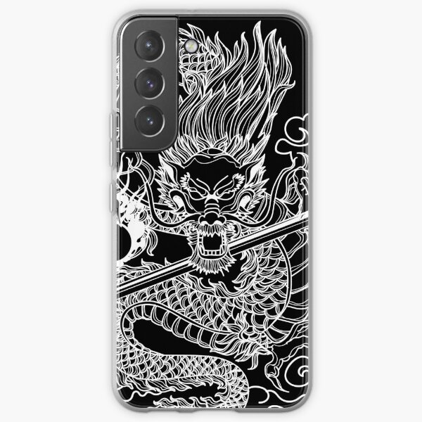 White Chinese Dragon with Black Background Samsung Galaxy Soft Case