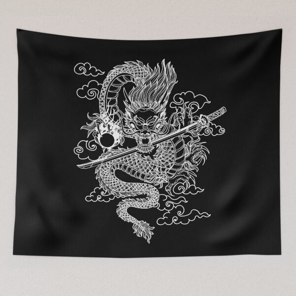 Item preview, White Chinese Dragon with Black Background designed and sold by SoccaTamam.