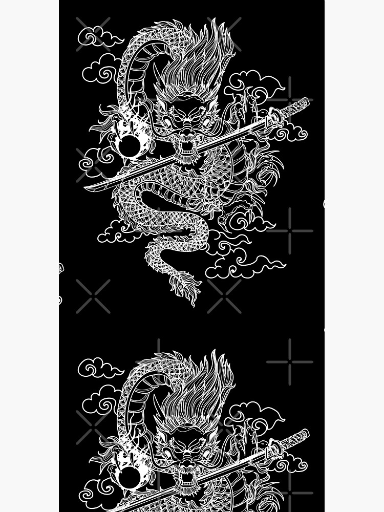 White Chinese Dragon with Black Background by SoccaTamam