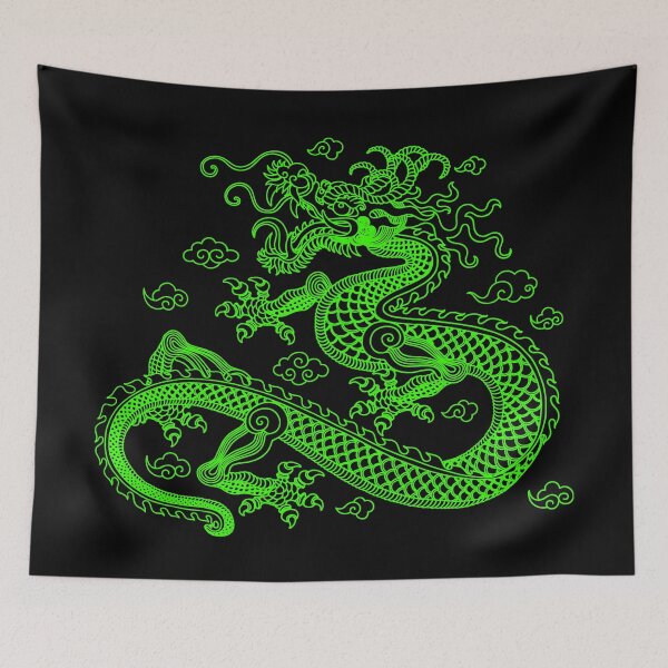 Aperçu de l'œuvre Dragon Chinois Vert Néon créée et vendue par SoccaTamam.