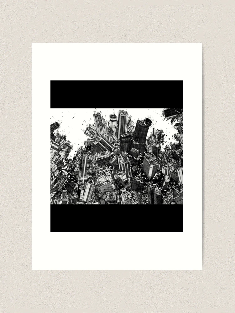 増田アキラ I Like It Here 原画 モノクロ 現代アート Akira cyberpunk city explosion manga strip Poster