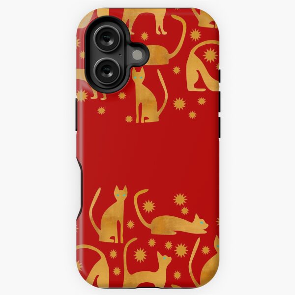 Item preview, Magical art deco golden cats and gold stars with red background designed and sold by CiniArt.