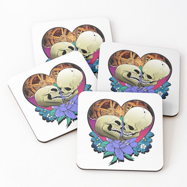 Item preview, Steam heart love skulls with flowers designed and sold by AXIOM13.