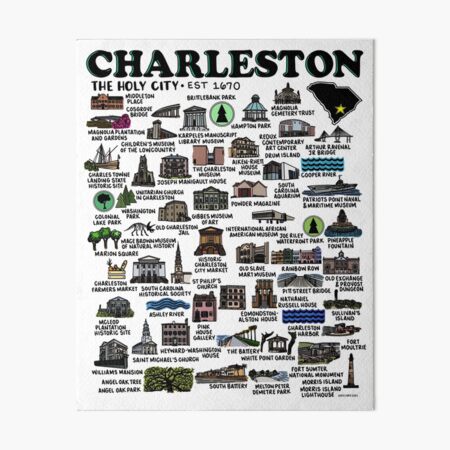 Charleston Map Print Charleston, South Carolina Rainbow Row, Downtown, City  Market, Sailboats, St. Philip's, Folly Beach 