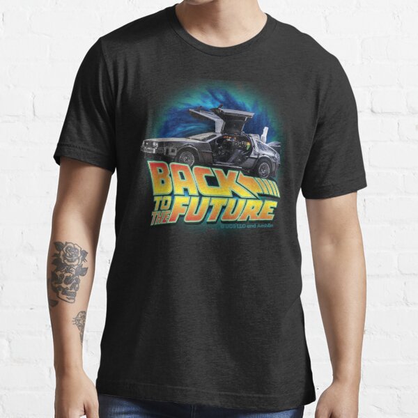 Back to The Future Men's Delorean Cartoon T-Shirt Blue