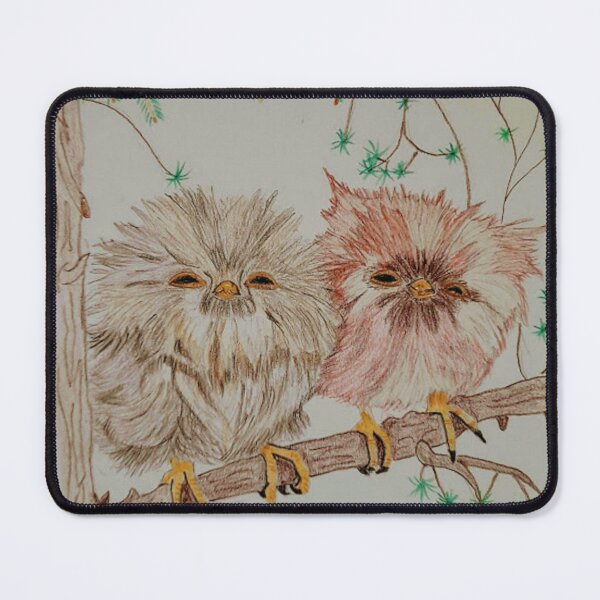 Item preview, 2 baby owls sit on a branch designed and sold by AceNeela.