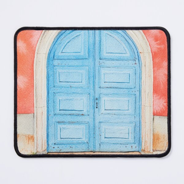 Item preview, Ochre wall, blue door, Watercolor Art version from Mhai designed and sold by mhailittlearts.