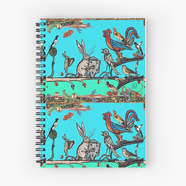 Item preview, WEIRD MEDIEVAL BESTIARY MORNING MUSIC CONCERT OF RABBITS AND BIRDS IN TEAL BLUE by Bulgan Lumini designed and sold by BulganLumini.