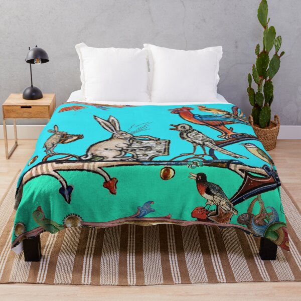 Item preview, WEIRD MEDIEVAL BESTIARY MORNING MUSIC CONCERT OF RABBITS AND BIRDS IN TEAL BLUE by Bulgan Lumini designed and sold by BulganLumini.