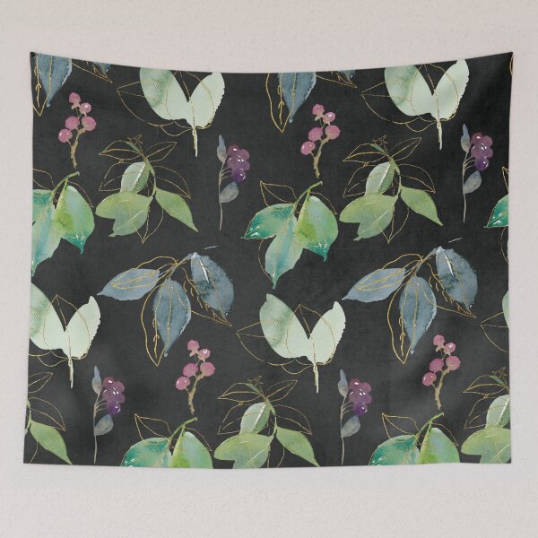Item preview, Watercolor Vines and Berries on Black designed and sold by aprincessinsp.