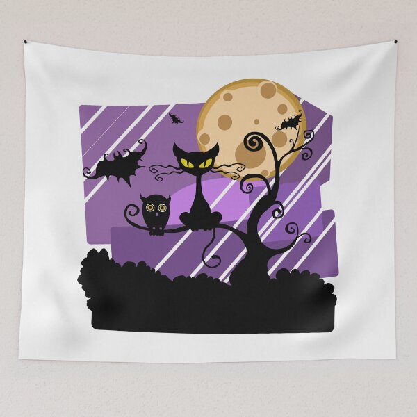 Item preview, Night Halloween Moon Cat Tree Outside Owl designed and sold by Apolinario76.