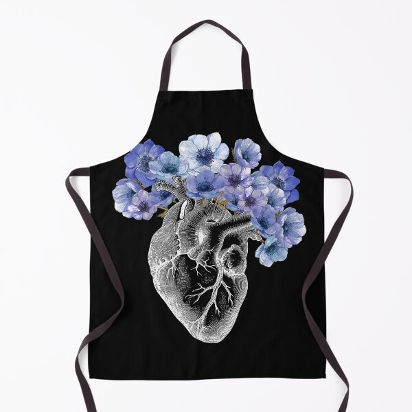 Item preview, human heart with blue anemones flowers, black designed and sold by Collagedream.